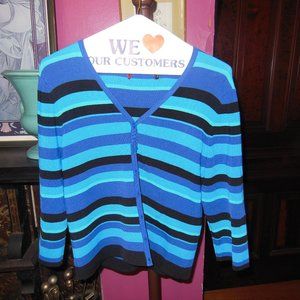 Womens Long Sleeve Button Down Sweater - Beautiful Blue and Black Stripe